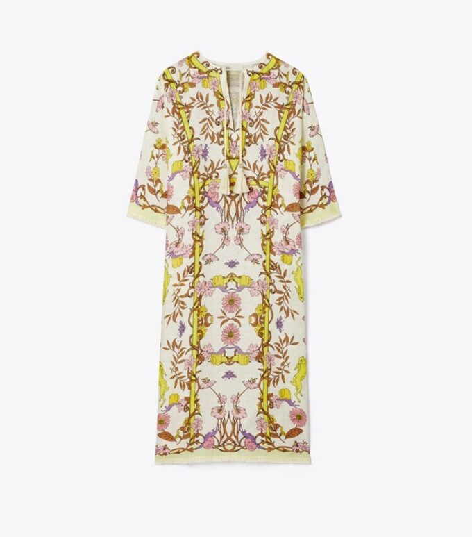 Bedruckter Kaftan aus Leinen-Gaze Bedruckter Kaftan aus Leinen-Gaze