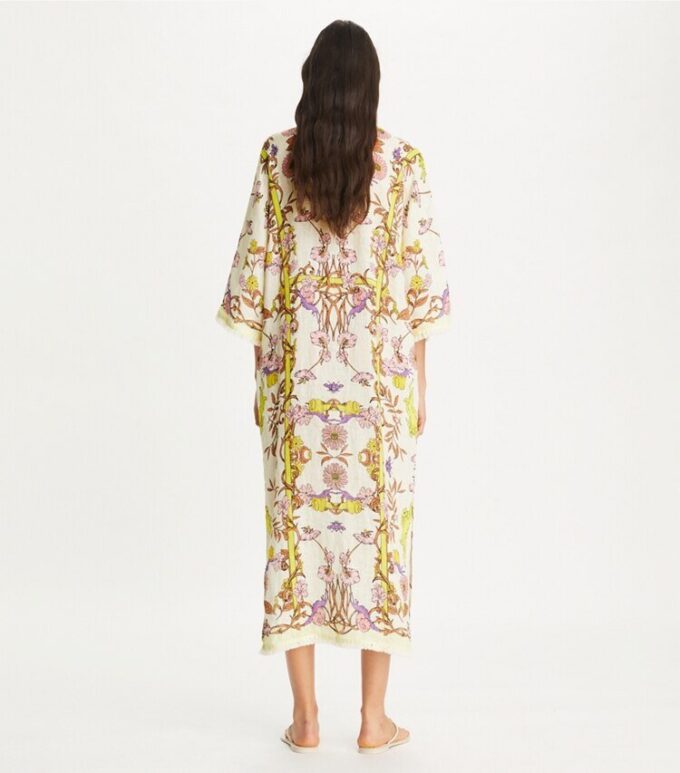 Bedruckter Kaftan aus Leinen-Gaze Bedruckter Kaftan aus Leinen-Gaze
