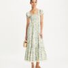 Bedrucktes Baumwollkleid mit Smokarbeit Bedrucktes Baumwollkleid mit Smokarbeit