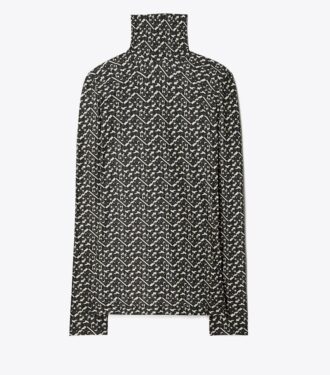Bedrucktes Jersey-Shirt mit Stehkragen