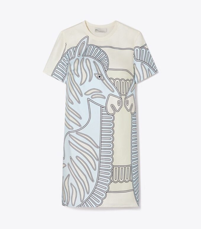Bedrucktes Seiden-T-Shirt-Kleid Bedrucktes Seiden-T-Shirt-Kleid