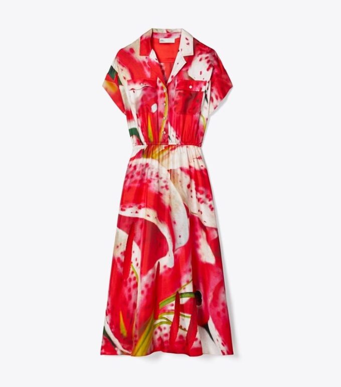Bedrucktes Seidentwill-Hemdkleid Bedrucktes Seidentwill-Hemdkleid