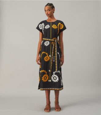 Bestickter Kaftan aus Baumwollpopeline