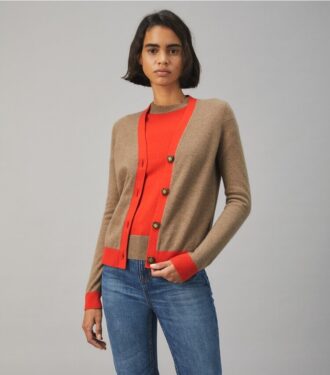 Colorblock-Kaschmir-Strickjacke