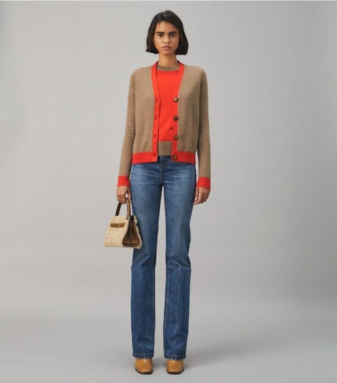Colorblock-Kaschmir-Strickjacke Colorblock-Kaschmir-Strickjacke