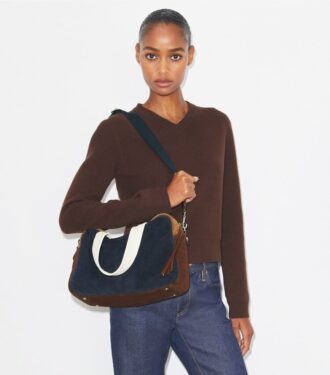 Colorblock-Wildleder-Tasche