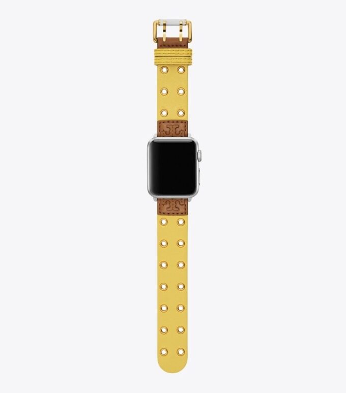 Doppelnietenarmband für Apple Watch®, gelbes Leder Doppelnietenarmband für Apple Watch®, gelbes Leder