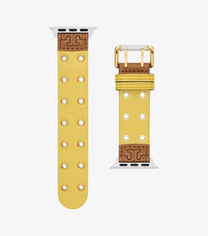 Doppelnietenarmband für Apple Watch®, gelbes Leder Doppelnietenarmband für Apple Watch®, gelbes Leder