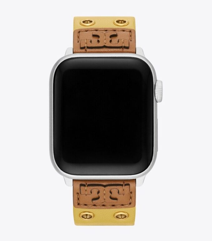 Doppelnietenarmband für Apple Watch®, gelbes Leder Doppelnietenarmband für Apple Watch®, gelbes Leder