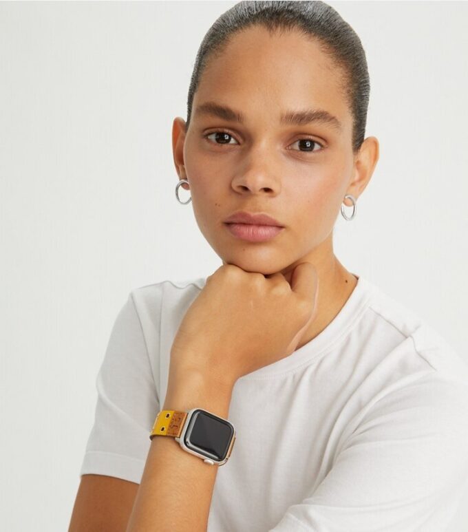 Doppelnietenarmband für Apple Watch®, gelbes Leder Doppelnietenarmband für Apple Watch®, gelbes Leder