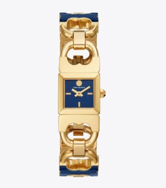Double T Link Uhr, goldfarbener Edelstahl/Marineblau