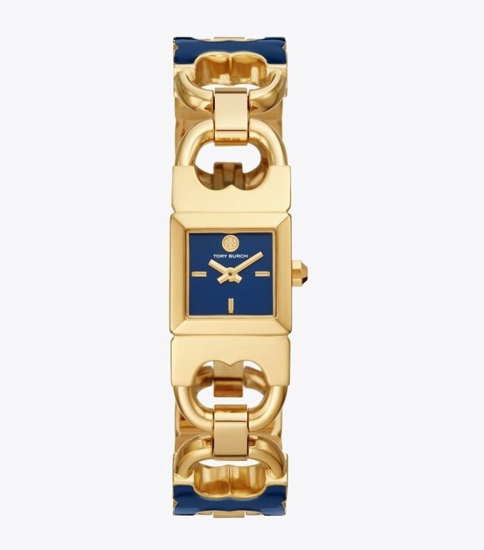 Double T Link Uhr, goldfarbener Edelstahl/Marineblau Double T Link Uhr, goldfarbener Edelstahl/Marineblau