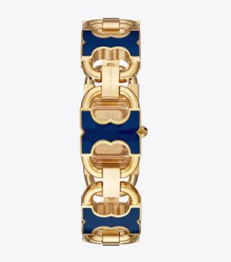 Double T Link Uhr, goldfarbener Edelstahl/Marineblau