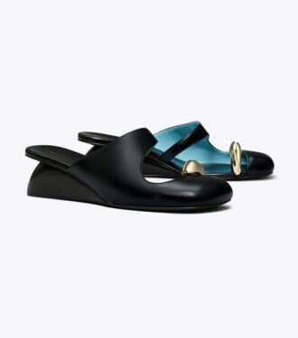 Durchbrochene Mule-Sandalen mit Keilabsatz