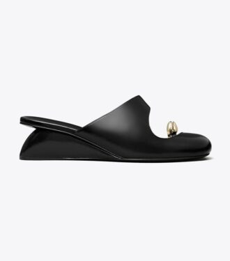 Durchbrochene Mule-Sandalen mit Keilabsatz