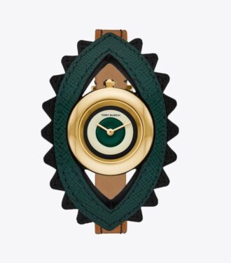 Evil Eye Armreif-Uhr, Gepäckleder/Grün, 27 mm