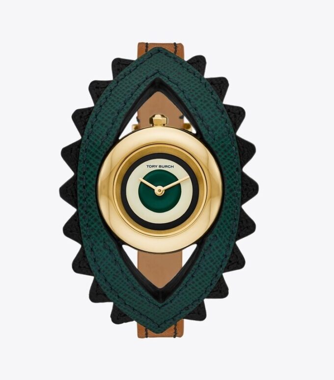 Evil Eye Armreif-Uhr, Gepäckleder/Grün, 27 mm Evil Eye Armreif-Uhr, Gepäckleder/Grün, 27 mm