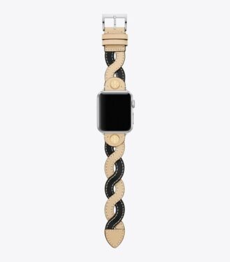 Geflochtenes Armband für Apple Watch®, cremefarbenes/schwarzes Leder, 38 mm – 40 mm Geflochtenes Armband für Apple Watch®, cremefarbenes/schwarzes Leder, 38 mm – 40 mm