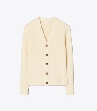 Gerippte Merinowolle-Strickjacke