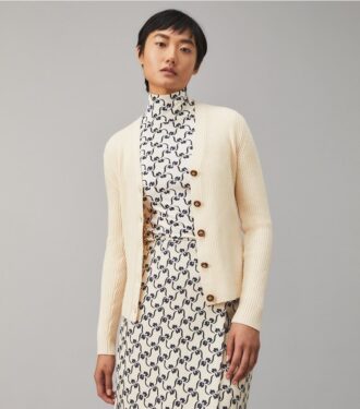 Gerippte Merinowolle-Strickjacke