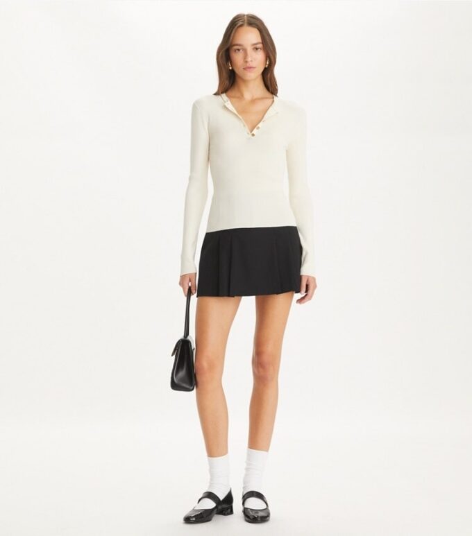 Geripptes Viskose-Henley Geripptes Viskose-Henley