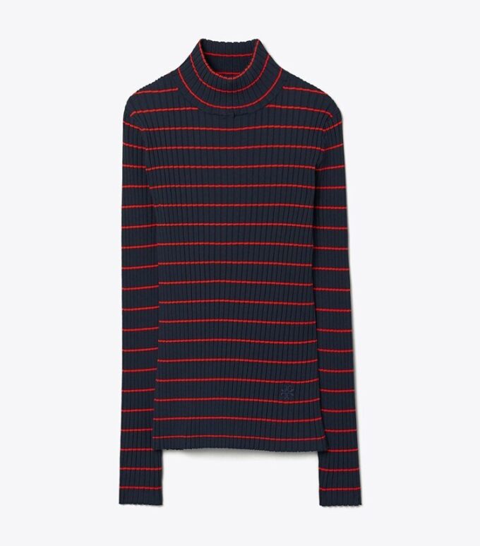 Gestreifter, gerippter Soft Tech-Strickrollkragenpullover