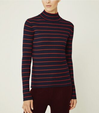 Gestreifter, gerippter Soft Tech-Strickrollkragenpullover Gestreifter, gerippter Soft Tech-Strickrollkragenpullover