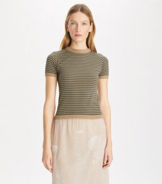 Gestreifter Nylon-Rollkragenpullover
