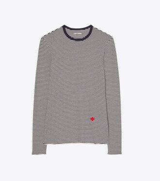 Gestreiftes, leichtes Langarm-T-Shirt mit Rippstrick Gestreiftes, leichtes Langarm-T-Shirt mit Rippstrick