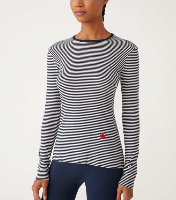Gestreiftes, leichtes Langarm-T-Shirt mit Rippstrick