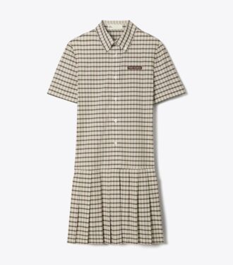 Golfkleid mit Karomuster, tiefem Taillenbund und Falten