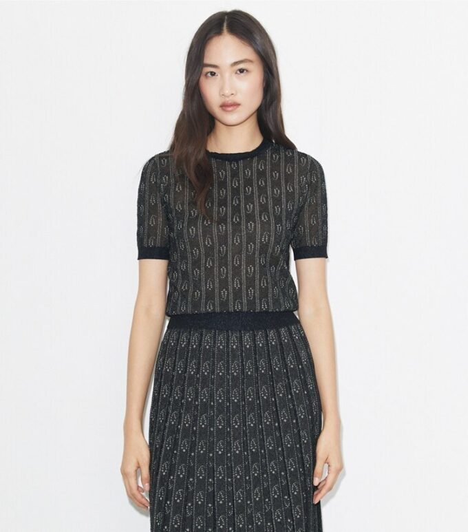 Jacquard-Shirt mit Rundhalsausschnitt Jacquard-Shirt mit Rundhalsausschnitt