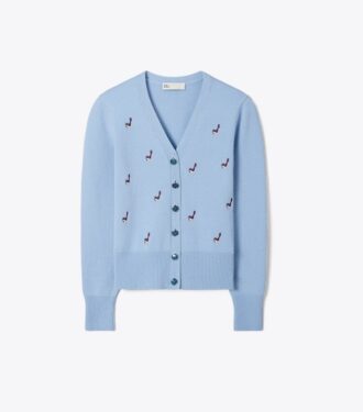 Kaschmir-Strickjacke mit Birdie-Stickerei