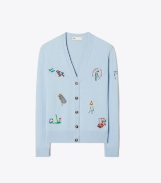 Kaschmir-Strickjacke mit Golf-Applikationen