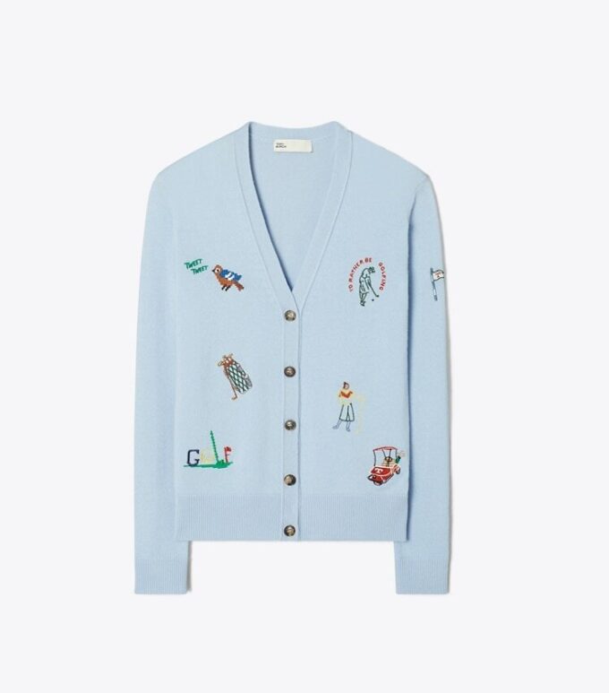 Kaschmir-Strickjacke mit Golf-Applikationen Kaschmir-Strickjacke mit Golf-Applikationen