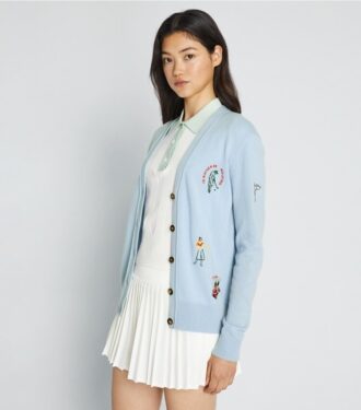 Kaschmir-Strickjacke mit Golf-Applikationen