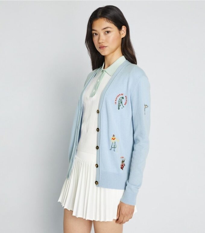 Kaschmir-Strickjacke mit Golf-Applikationen Kaschmir-Strickjacke mit Golf-Applikationen