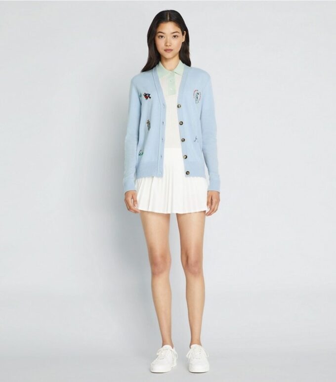 Kaschmir-Strickjacke mit Golf-Applikationen Kaschmir-Strickjacke mit Golf-Applikationen