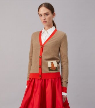 Kaschmir-Strickjacke mit Tiger-Aufnäher
