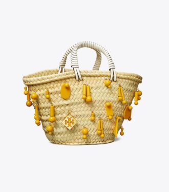Kleine bestickte Raffia-Tasche