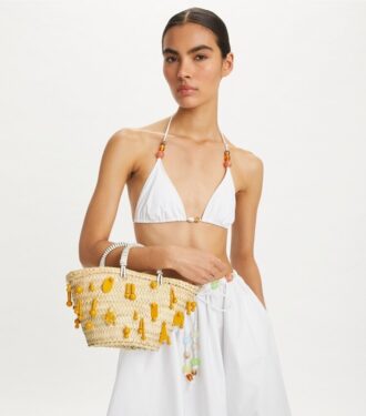 Kleine bestickte Raffia-Tasche