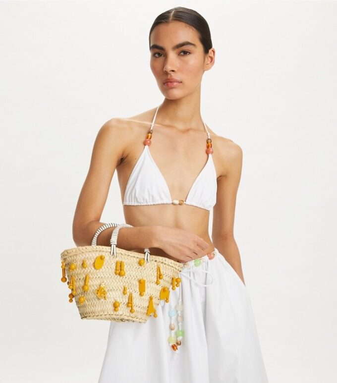 Kleine bestickte Raffia-Tasche Kleine bestickte Raffia-Tasche