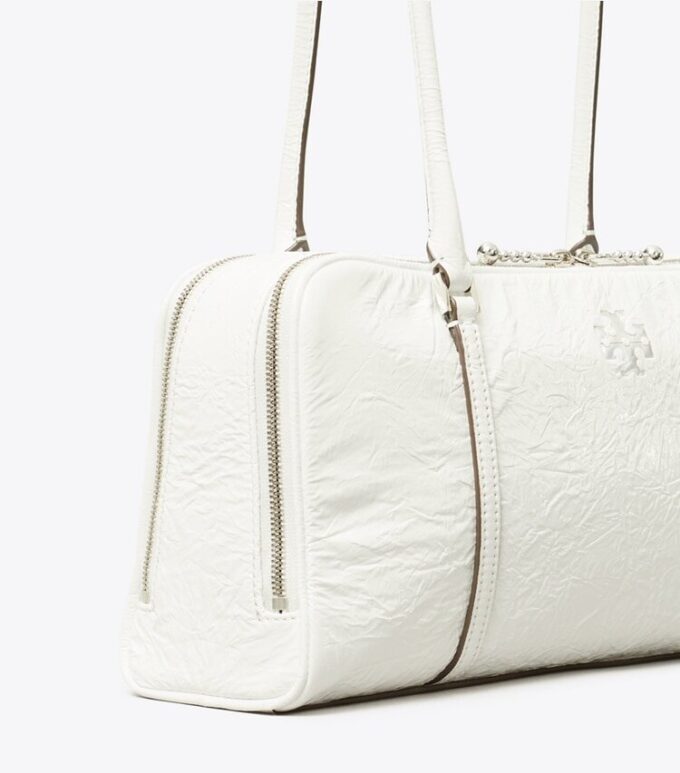 Kleine Satchel aus geknittertem Leder in Marshmallow Kleine Satchel aus geknittertem Leder in Marshmallow