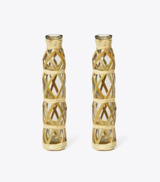 Korbgeflochtene Vase, 2er-Set