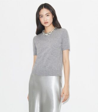 Kurzärmeliger Pullover aus Wolle und Pailletten