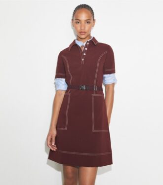 Kurzärmeliges Golfkleid mit Ziernähten