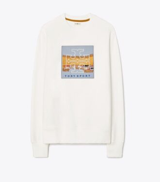 Locker sitzender, schwerer French Terry-Pullover mit Logo-Patch