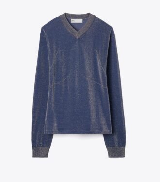 Metallic-Pullover mit V-Ausschnitt