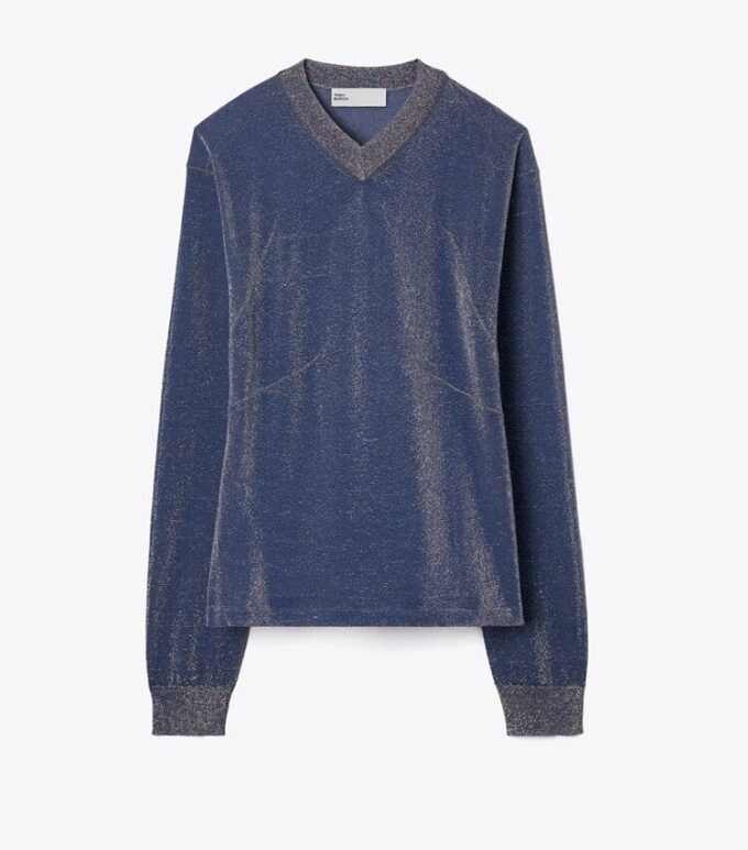 Metallic-Pullover mit V-Ausschnitt Metallic-Pullover mit V-Ausschnitt
