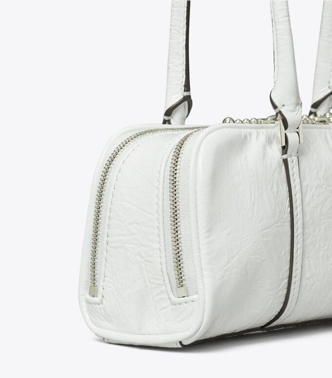 Mini-Satchel aus geknittertem Leder in Marshmallow Mini-Satchel aus geknittertem Leder in Marshmallow